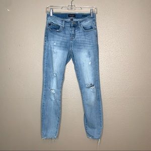 Judy Blue Women's Skinny Denim Blue Jeans Distressed Raw Hem Size 5 27